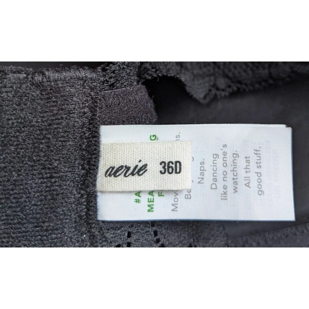 NWT Aerie Bra Wireless Flower Lace Lightly Padded Boho Black Size 36D